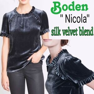 Boden Nicola velvet silk blend relaxed fit ruffle accent tee